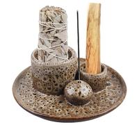 Cuenco de incienso 4 en 1, soporte multifuncional para quemador de incienso, soporte para incienso de cerámica, soporte para incienso de palo santo con placa colectora de cenizas, bandeja de cerámica