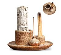 Cuenco de incienso de cerámica 4 en 1, Quemador Incienso, Inciensario para palo santo, cualquier incienso y portavelas, bandeja de cerámica para yoga/meditación (blanco moteado)