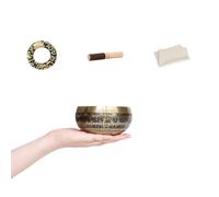 Cuenco de latón con forma de mantra de seis sílabas, cuenco de meditación con cojín y mazo, alivio del estrés y atención plena (11 cm)