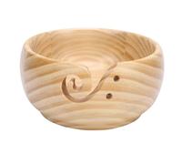 Cuenco de madera para tejer, hacer ganchillo y tejer; soporte de almacenamiento de lana en madera maciza con ranura para el hilo y orificios para agujas; organizador portátil para