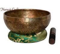 Cuenco de meditación de 20,32 cm de diámetro, con diseño de mantra tallado, grabado de arte tibetano con cojines y mazo, cuencos de Tíbet