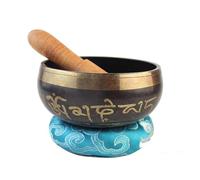 Cuenco de metal hecho a mano con mazo de madera y cojín para meditación, oración, yoga, curación de chakras, atención plena, decoración