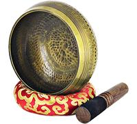 Cuenco de ofrenda budista/taza Altar de meditación de yoga, juego de cuencos de canto de energía planetaria forjado a mano del Himalaya de 6,7 pulgadas con símbolo de escrituras, cuenco de canto tibet