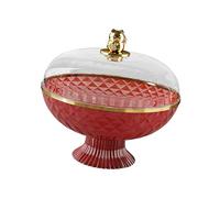 Cuenco de pedestal de frutas con tapa transparente y agujeros de drenaje, cuenco redondo de postre de 8.2 x 10 pulgadas para mostrador de cocina, color rojo