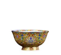 Cuenco de porcelana antiguo,Cuencos cerámica,15,5 cm 6,1 pulgadas arroz Jingdezhen Gran borde dorado chino Shou Amarillo