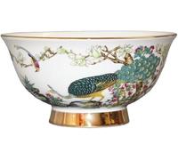 Cuenco de porcelana antiguo, cuencos cerámica, cuenco arroz palacio chino, calibre pavo real Pastel dorado calco 15,5 cm y 6,1 pulgadas