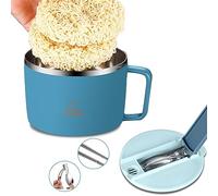 Cuenco de Ramen con Tapa: HOMURY 1300 ml Cuenco de Fideos Instantáneos Inoxidable, Tazón de Sopacon Cuchara Plegable y Palillos, Cuenco de Arroz a Prueba de Fugas para Udon Soba se Utiliza(Azul)