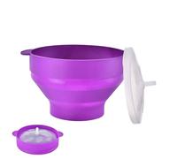 Cuenco de silicona para palomitas de maíz para microondas con tapa, plegable, redondo, con asa, plegable, resistente al calor, herramienta portátil para hornear en casa, viajes, noche de cine