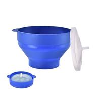 Cuenco de silicona para palomitas de maíz para microondas con tapa, plegable, redondo, con asa, plegable, resistente al calor, herramienta portátil para hornear en casa, viajes, noche de cine