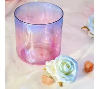 Cuenco de sonido degradado azul rosa for meditación de yoga, cuenco de cristal con golpeador acrílico y junta tórica gratis, cuenco de chakra de cuarzo de color(440Hz,7 inch B Note)