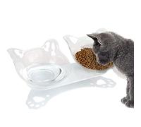 Cuenco del Gato Plataforma Inclinada de 15° Comederos para Gatos y Perros Pequeños, Doble Tazón con Soporte, Antideslizante, Elevado (Blanco)