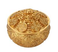 Cuenco del tesoro dorado de latón hecho a mano, cuenco de Cornucopia artesanal con tapa, cuenco del tesoro Feng Shui para sala de estar, estudio, decoración, figuras coleccionables,11.3*11.3*10cm