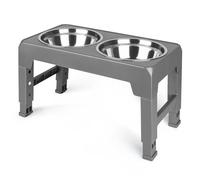 Cuenco doble elevado para perros, portatacaros para perros, regulable en altura de 3 niveles, cuencos de acero inoxidable, 44 x 24 x 8 cm (gris)
