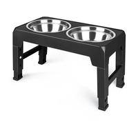 Cuenco doble elevado para perros, portatacaros para perros, regulable en altura de 3 niveles, cuencos de acero inoxidable, 44 x 24 x 8 cm, color negro