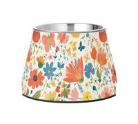 Cuenco elevado de acero inoxidable con diseño de mariposas y flores de primavera para mascotas, para amar a las mascotas, comer lentamente