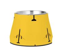 Cuenco elevado de acero inoxidable para mascotas, cuencos de comida para gatos, para amar a las mascotas, comodidad, avión, color amarillo