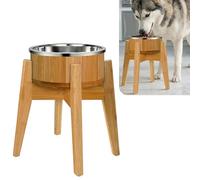 Cuenco Elevado de bambú para Perros Grandes, Juego de Plato, Forro y Soporte de Acero Inoxidable, estación de alimentación Individual elevada para Mascotas, sin vuelcos