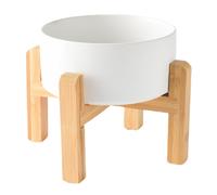 Cuenco elevado de cer mica para perros Welloyed de 6'' - Cuenco de agua y comida para perros de 30 oz con soporte elevado de bamb antideslizante
