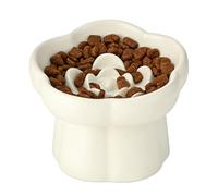 Cuenco elevado de cerámica con forma de flor para mascotas, comedero lento de 6.7 onzas con base antideslizante, plato elevado para alimentos secos y húmedos, 4.1 pulgadas de alto con inclinación de