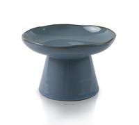 Cuenco elevado de cerámica extra ancho de 6.1 pulgadas para comida de gato, comedero elevado poco profundo para alimentación, cuencos anti-vómito para fatiga de bigotes para gato y cachorro, azul