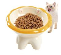 Cuenco Elevado de cerámica para Comida para Gatos, Forma de león de Dibujos Animados, Plato Inclinado ergonómico para Perros, Evita la Fatiga del Bigote, del reflujo, Protector de Cuello