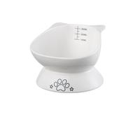 Cuenco elevado de cerámica para gatos de 12 onzas con escala transparente, plato inclinado elevado para gatos de interior, perros pequeños, gatos de cara gorda, blanco (blanco)
