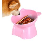 Cuenco elevado para comida para gatos, antideslizante, alto | Cuello de reflujo en ángulo sin estrés para gatitos altos, alimentación sin reflujo de agua, color rosa