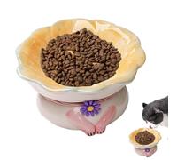 Cuenco elevado para gatos - 5,91 x 5,91 x 3,94 pulgadas antivómitos, cuenco para gatos de cerámica, linda forma de flor, cuenco plano inclinado para gatos de apartamento, cuidado de la dieta para