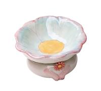 Cuenco elevado para gatos - 5,91 x 5,91 x 3,94 pulgadas antivómitos, cuenco para gatos de cerámica, linda forma de flor, cuenco plano inclinado para gatos de apartamento, cuidado de la dieta para