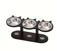 Cuenco elevado para gatos cuencos de acero inoxidable, altura elevada ajustable con soporte de madera, estado de alimentación ergonómico, bebedero