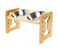 Cuenco elevado para perros, comedero de altura ajustable, diseño inclinado de acero inoxidable de 6.3 pulgadas, cuenco doble de madera, base ergonómica antideslizante para cachorros, comer, beber