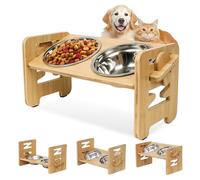 Cuenco elevado para perros, comedero elevado, barra para perros, altura ajustable, cuenco para perros elevado, con soporte, comedero elevado para perros con 2 cuencos de acero inoxidable, 6 alturas
