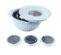 Cuenco ergonómico con colador 4 en 1 con cuenco antideslizante y boquilla para verter fácilmente: electrodoméstico de preparación eficiente de los alimentos (azul)