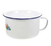 Cuenco Esmaltado Retro Blanco con Tapa y Asa para Cocina | Estilo Simple Antiguo, Apto para Lard y Fideos Instantáneos, Diseño Antideslizante, Patrón Aleatorio Estilo Aleatorio
