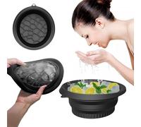 Cuenco facial para hielo con icetray integrado, lavabo plegable de silicona para hielo, cuenco de inmersión facial, baño de hielo facial en casa (negro)