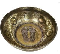 Cuenco grande de 40,6 cm de diámetro, pies de Buda grabados por artesanos de Nepal, sesión de yoga, cuencos grandes de curación, meditación, curación y musicoterapia, cuencos tibetanos hechos a mano