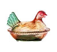 Cuenco grande de cristal con pedestal para caramelos, gallina de cristal en nido con tapa, tarro de caramelo de cristal colorido para aperitivos, postres, galletas, decoración de mesa para el hogar