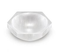 Cuenco Hexagonal de selenita Plato de Cristal Pulido Hecho a Mano para recargar Joyas Cristales y Piedras Plato de selenita Natural para meditación Reiki y decoración del hogar (10 cm)