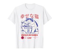 Cuenco japonés retro de los años 90 con diseño de gato feliz Buda Camiseta