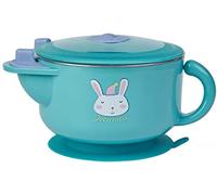 Cuenco para bebé con ventosa y tapa, con calefacción, conejito de pascua, cuenco de alimentación para bebés, calentador de alimentos, vajilla de acero inoxidable, para niños pequeños, color verde