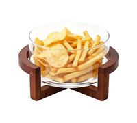 Cuenco para ensalada de , 1800 ml, de gran capacidad, transparente, con base de madera sólida, tapa opcional, para servir frutas vegetales, pasta, postres, cenas, reuniones familiares,