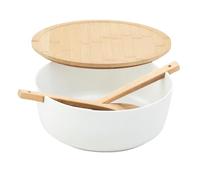 Cuenco para ensalada - Gran cuenco para servir ensalada - Cocina de madera con cuchara y tenedor para almuerzo, cena, fruta, verdura, aperitivos, mezclas, casa, cocina, camping, barbacoa, fiesta