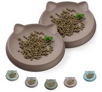 Cuenco para gatos (2 unidades, 15 x 15 cm, beige) | comedero para gatos de silicona | protección del pelo de la barba de gato | comedero plano | plato ancho | accesorios para gatos