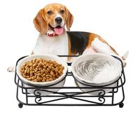 Cuenco para Gatos - Cuenco Doble con Soporte Ajustable, Dispensador de Agua y Comida de Cerámica | Juego de Cuencos Antideslizantes para Perros y Gatos, de diseño, para Cachorros, para Uso
