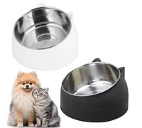Cuenco para gatos de acero inoxidable inclinado de 15°, juego de 2 cuencos elevados para gatos, 400 ml, cuenco para alimentación de agua para gatos, perros, cuenco extraíble antideslizante, para gatos