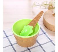 Cuenco para helado con diseño de gofres con cuchara, multicolor, de plástico, para helados y yogur, 9,7 x 15 cm, color verde