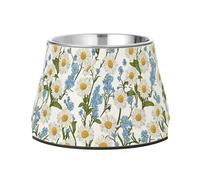 Cuenco para mascotas antideslizante de acero inoxidable para gatos, plato de comida para perros pequeños, apto para bigotes, margaritas y flores de Forget-me-nots