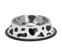 Cuenco para Mascotas de Acero Inoxidable con diseño de Vaca, Redondo, con Anillo de Goma en la Parte Inferior, para Perros pequeños, Gatos, Duradero, irrompible, diseño (Diámetro Inferior 22 cm/8,7