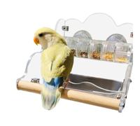 Cuenco para pájaros para jaula, resistente a las salpicaduras, dispensador de alimentos, plato giratorio para periquitos, para pájaros, para jaula, transparente con perca, accesorio para