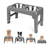 Cuenco para perro elevado de 3 alturas ajustables, cuenco para perro con 2 cuencos de acero inoxidable de 1,5 L, plegable, antideslizante, adecuado para perros pequeños, medianos y grandes (gris)
